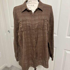 Women's Gently Worn Brown & Silver Accented Long-Sleeve Top Size 3XL